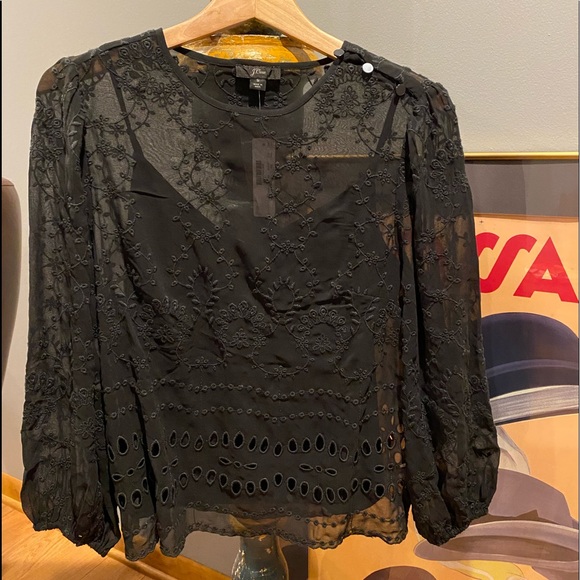 J. Crew NWT Embroidered Black Blouse with Cami Long Sleeve - Picture 1 of 6